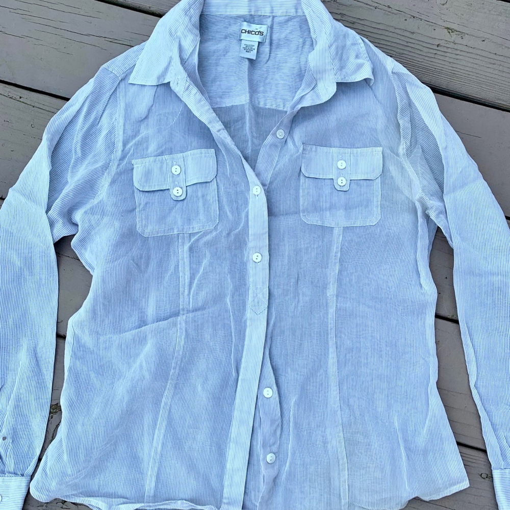 Chico's Medium Sheer Silk/Cotton Button Up Top - Picture 6 of 6